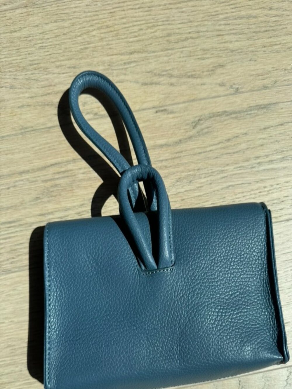 Genuine Italian Pebbled Leather Convertible Loop Clutch - Picture 6 of 8